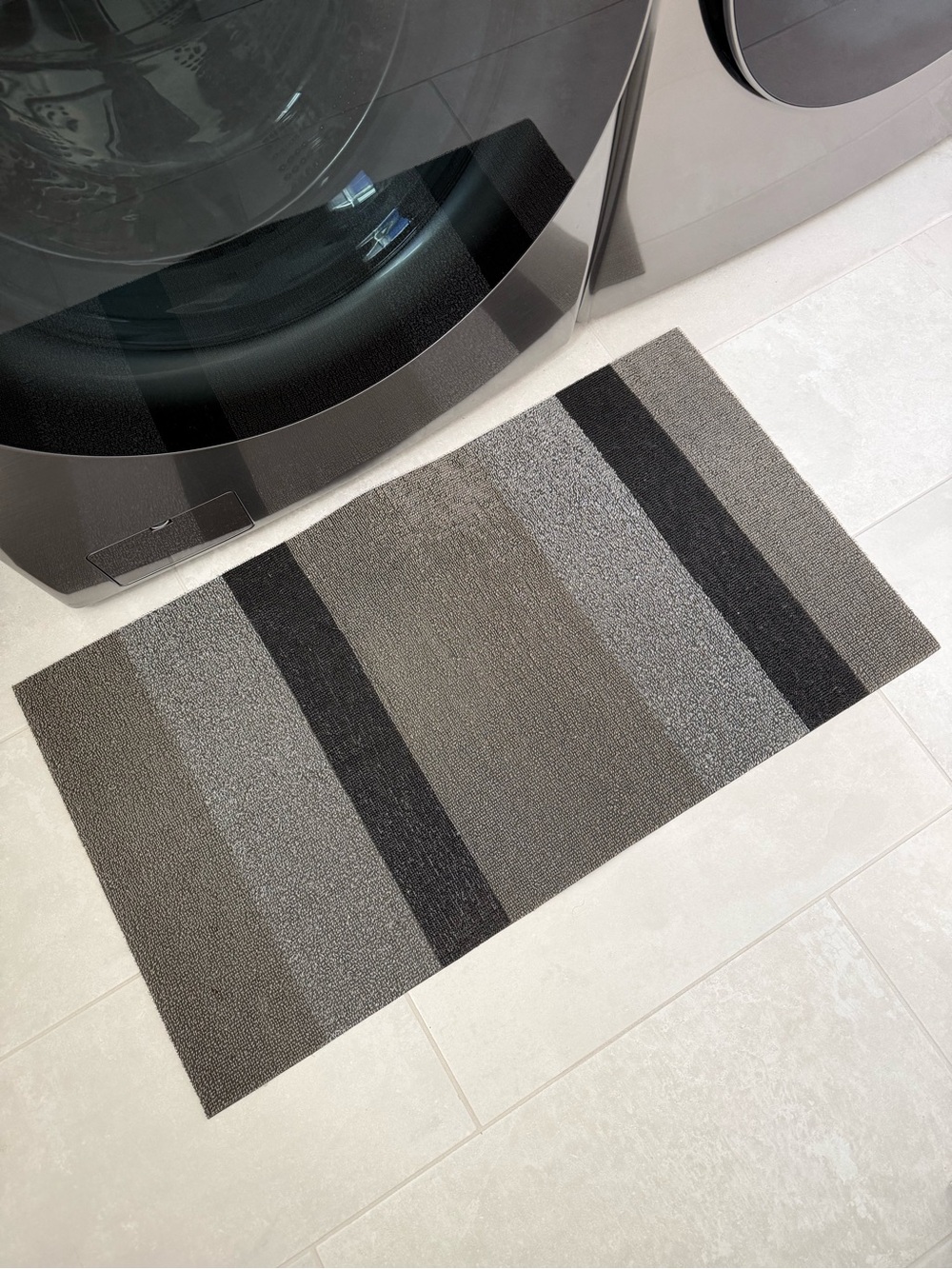 Gray Striped Non-Slip indoor or outdoor rug.